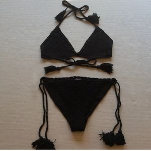 Aerie Black Crochet Bikini Top And Bottoms